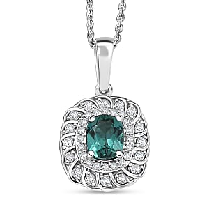 Certified and Appraised Luxoro AAA Pirineu Lagoon Tourmaline and I2 Diamond 1.03 ctw Pendant Necklace in 10K White Gold 20 Inches