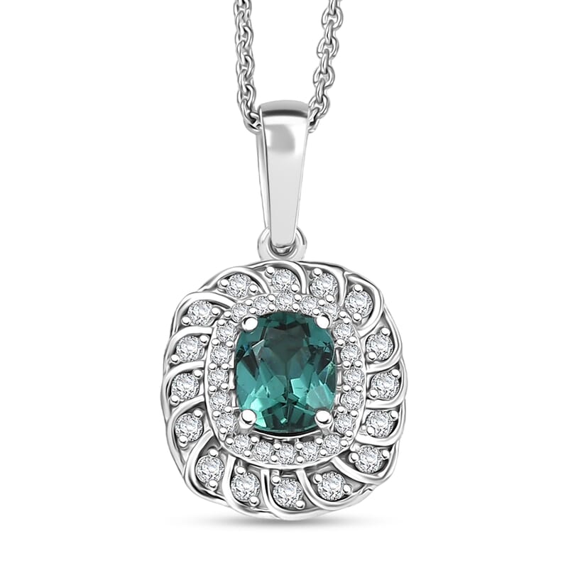 Certified and Appraised Luxoro AAA Pirineu Lagoon Tourmaline and I2 Diamond 1.03 ctw Pendant Necklace in 10K White Gold 20 Inches