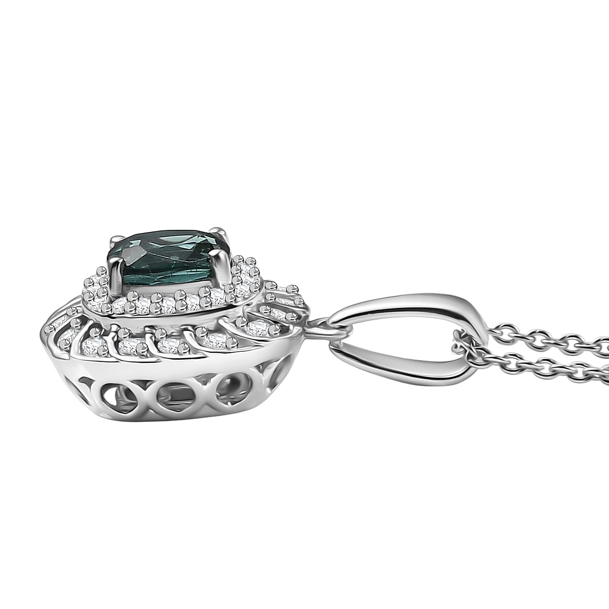 Certified and Appraised Luxoro AAA Pirineu Lagoon Tourmaline and I2 Diamond 1.03 ctw Pendant Necklace in 10K White Gold 20 Inches image number 3