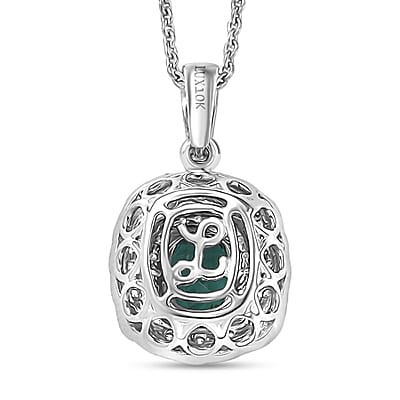 Certified and Appraised Luxoro AAA Pirineu Lagoon Tourmaline and I2 Diamond 1.03 ctw Pendant Necklace in 10K White Gold 20 Inches