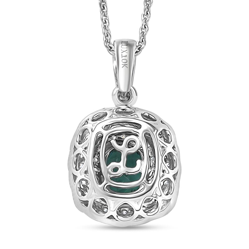 Certified and Appraised Luxoro AAA Pirineu Lagoon Tourmaline and I2 Diamond 1.03 ctw Pendant Necklace in 10K White Gold 20 Inches
