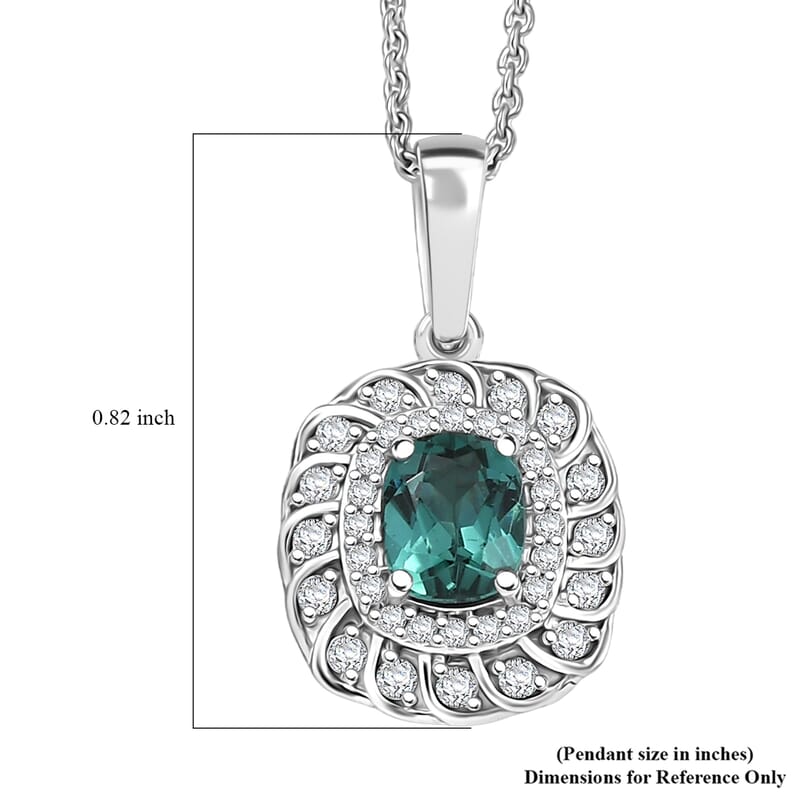 Certified and Appraised Luxoro AAA Pirineu Lagoon Tourmaline and I2 Diamond 1.03 ctw Pendant Necklace in 10K White Gold 20 Inches