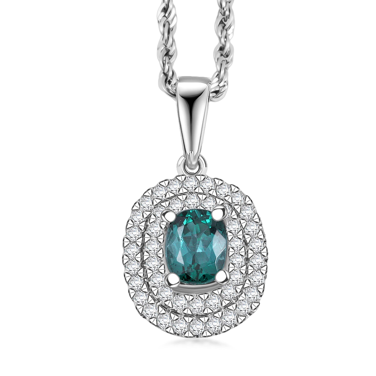 SPECIAL EDITION Certified & Appraised Luxoro 10K White Gold AAA Pirineu Lagoon Tourmaline, Diamond (I2) (0.37 cts) Pendant Neckl