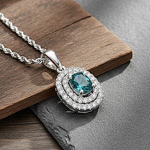 SPECIAL EDITION Certified & Appraised Luxoro 10K White Gold AAA Pirineu Lagoon Tourmaline, Diamond (I2) (0.37 cts) Pendant Necklace (18 Inches) 1.14 ctw
