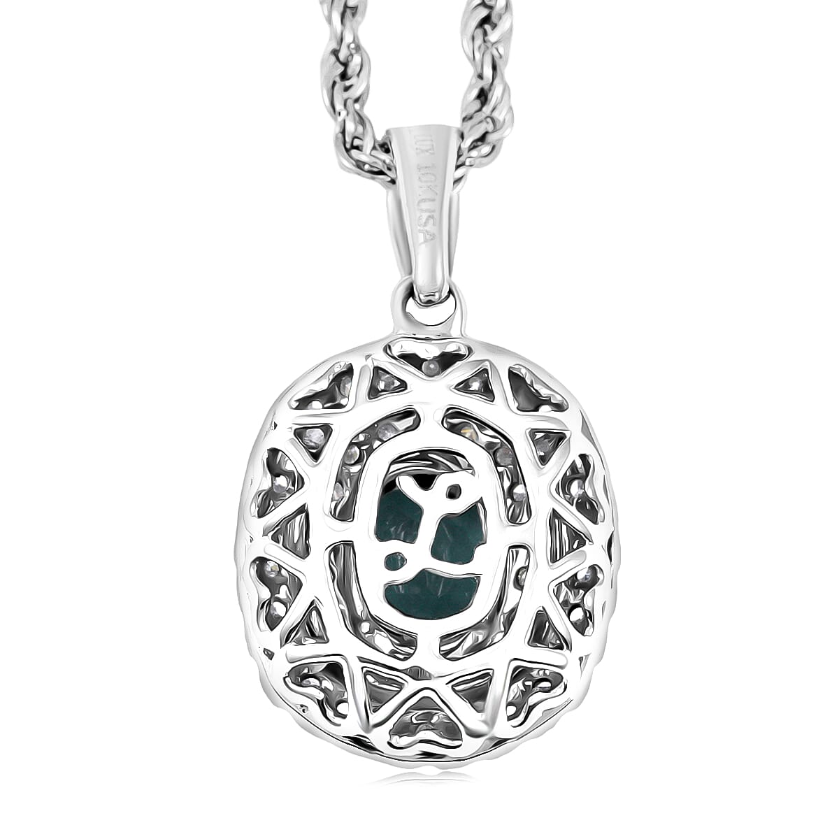 SPECIAL EDITION Certified & Appraised Luxoro 10K White Gold AAA Pirineu Lagoon Tourmaline, Diamond (I2) (0.37 cts) Pendant Necklace (18 Inches) 1.14 ctw image number 4