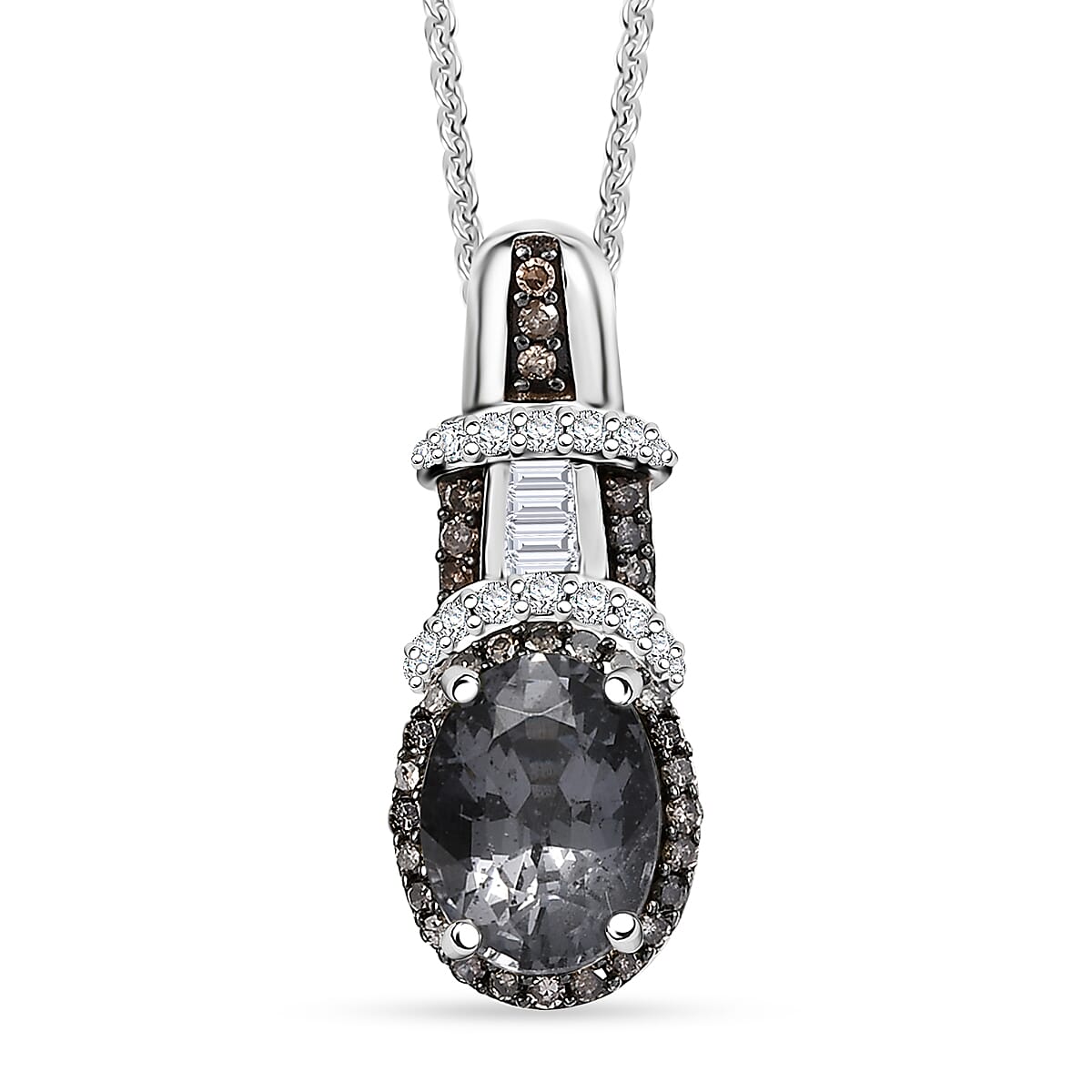 Doorbuster D'Joy Premium Platinum Spinel, Natural Champagne and White Diamond 1.60 ctw Art Deco Pendant Necklace in Rhodium Over Sterling Silver 20 Inches image number 0