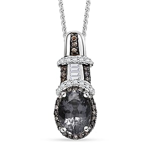 Doorbuster D'Joy Premium Platinum Spinel, Natural Champagne and White Diamond 1.60 ctw Art Deco Pendant Necklace in Rhodium Over Sterling Silver 20 Inches