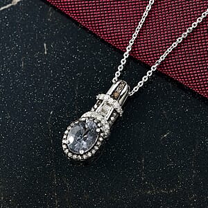 Doorbuster D'Joy Premium Platinum Spinel, Natural Champagne and White Diamond 1.60 ctw Art Deco Pendant Necklace in Rhodium Over Sterling Silver 20 Inches
