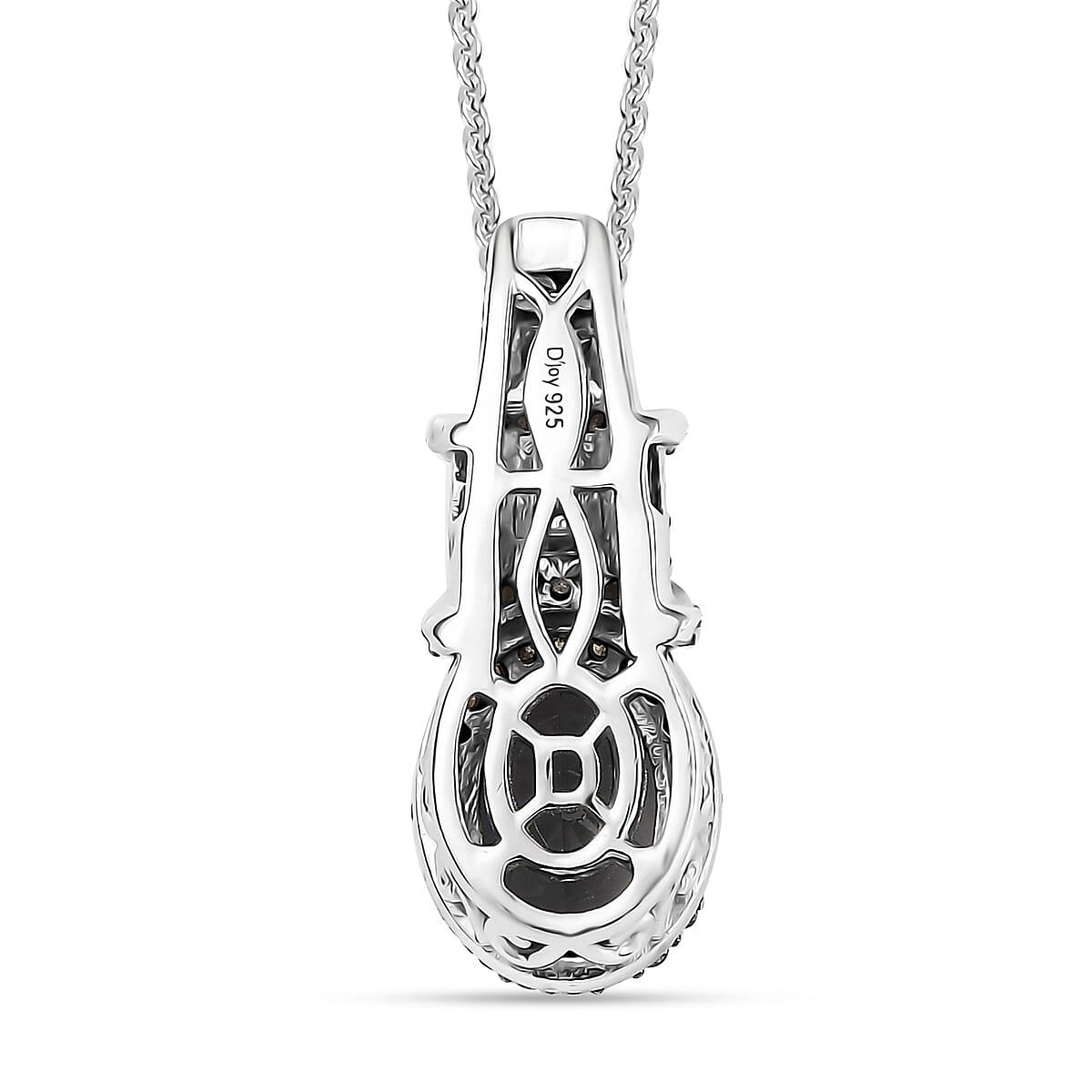 Doorbuster D'Joy Premium Platinum Spinel, Natural Champagne and White Diamond 1.60 ctw Art Deco Pendant Necklace in Rhodium Over Sterling Silver 20 Inches image number 4