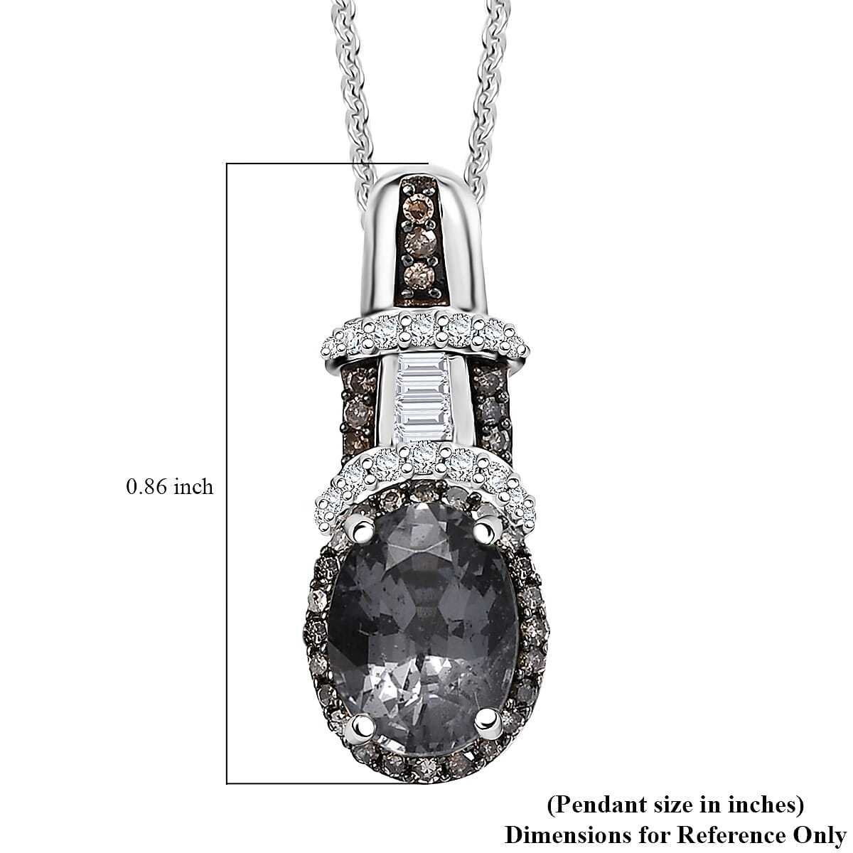 Doorbuster D'Joy Premium Platinum Spinel, Natural Champagne and White Diamond 1.60 ctw Art Deco Pendant Necklace in Rhodium Over Sterling Silver 20 Inches image number 5
