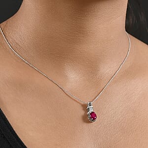  D'Joy Premium Royal Ruby, Natural Champagne and White Diamond 2.10 ctw Art Deco Pendant Necklace in Rhodium Over Sterling Silver 20 Inches
