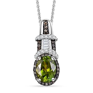 Doorbuster D'Joy Premium Calabar Tourmaline, Natural Champagne and White Diamond 1.50 ctw Art Deco Pendant Necklace in Rhodium Over Sterling Silver 20 Inches
