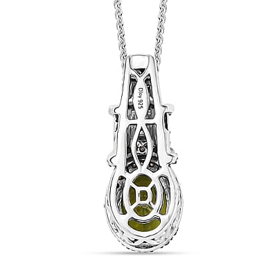 D'Joy Premium Calabar Tourmaline, Natural Champagne and White Diamond 1.50 ctw Art Deco Pendant Necklace in Rhodium Over Sterling Silver 20 Inches
