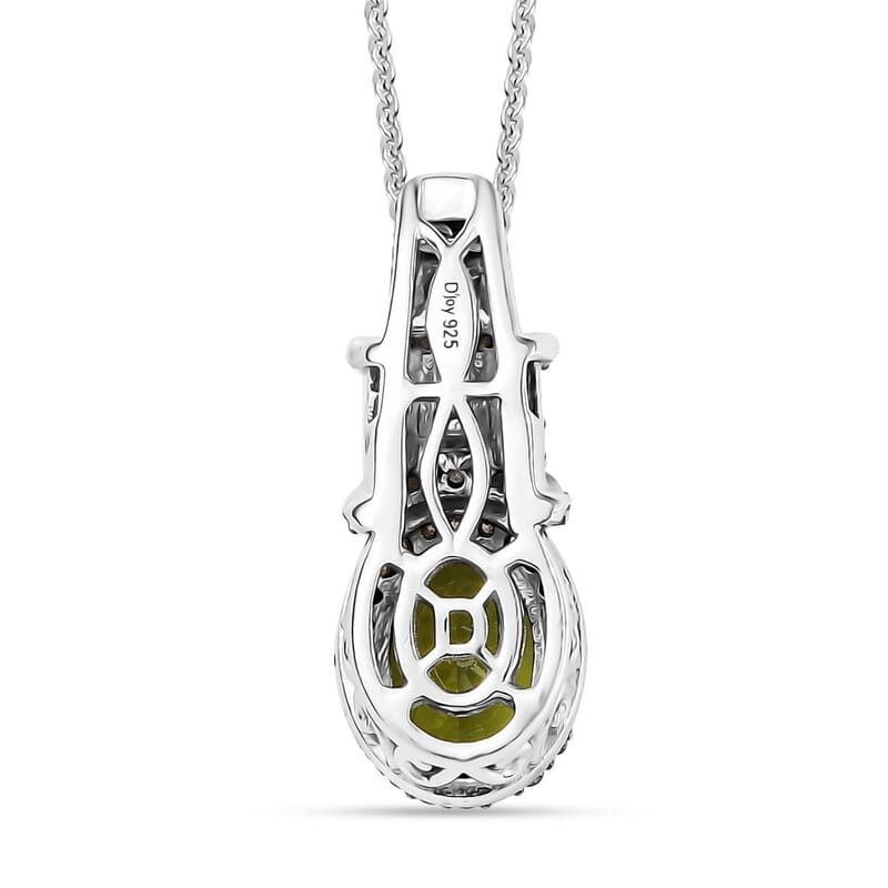 D'Joy Premium Calabar Tourmaline, Natural Champagne and White Diamond 1.50 ctw Art Deco Pendant Necklace in Rhodium Over Sterling Silver 20 Inches