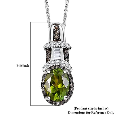 D'Joy Premium Calabar Tourmaline, Natural Champagne and White Diamond 1.50 ctw Art Deco Pendant Necklace in Rhodium Over Sterling Silver 20 Inches