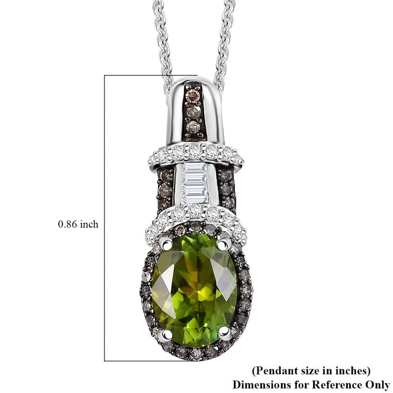 D'Joy Premium Calabar Tourmaline, Natural Champagne and White Diamond 1.50 ctw Art Deco Pendant Necklace in Rhodium Over Sterling Silver 20 Inches