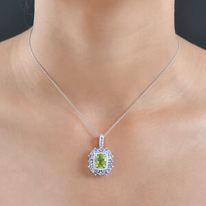 D'Joy Hebei Peridot and Multi Gemstone 4.50 ctw Imperial Bloom Pendant Necklace in Rhodium Over Sterling Silver 20 Inches