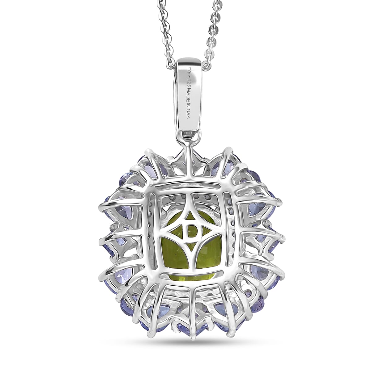 D'Joy Hebei Peridot and Multi Gemstone 4.50 ctw Imperial Bloom Pendant Necklace in Rhodium Over Sterling Silver 20 Inches