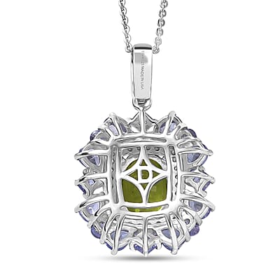 D'Joy Hebei Peridot and Multi Gemstone 4.50 ctw Imperial Bloom Pendant Necklace in Rhodium Over Sterling Silver 20 Inches