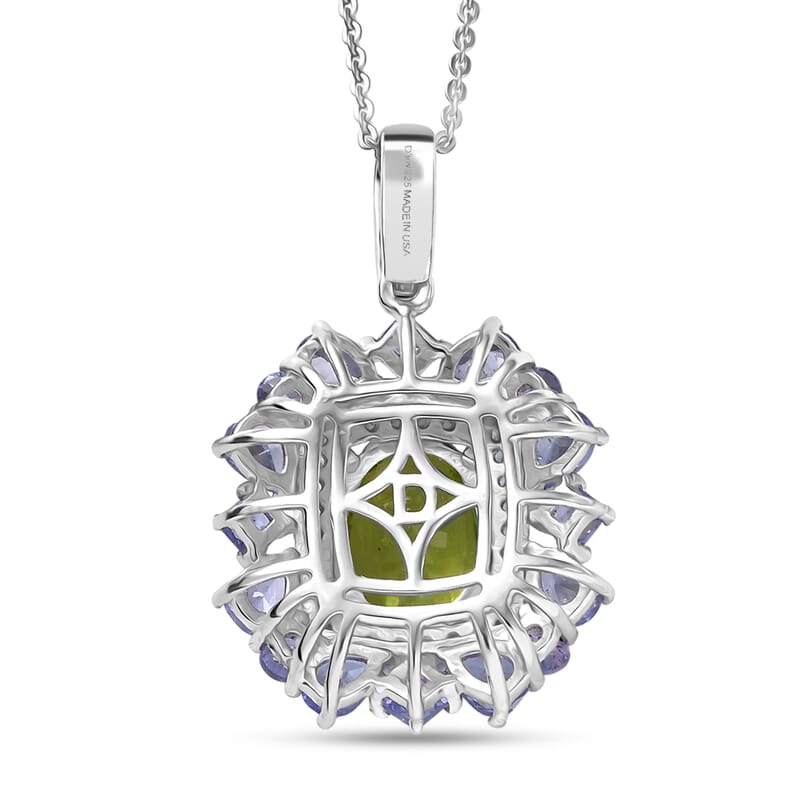 D'Joy Hebei Peridot and Multi Gemstone 4.50 ctw Imperial Bloom Pendant Necklace in Rhodium Over Sterling Silver 20 Inches