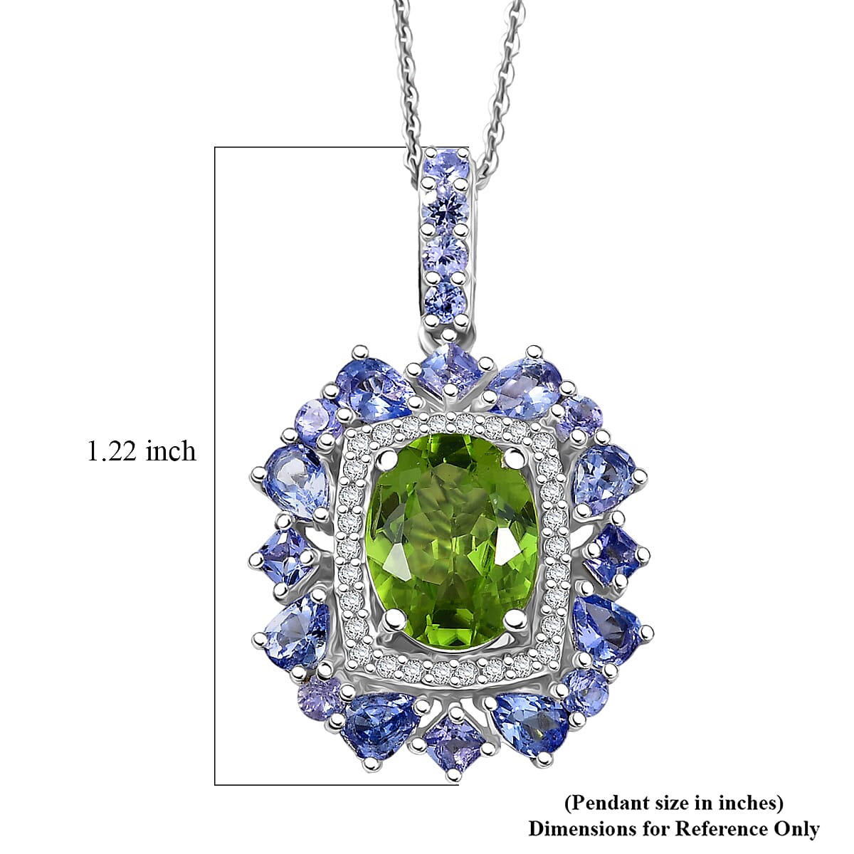 D'Joy Hebei Peridot and Multi Gemstone 4.50 ctw Imperial Bloom Pendant Necklace in Rhodium Over Sterling Silver 20 Inches