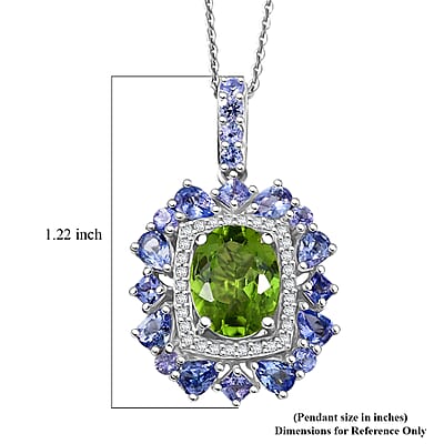 D'Joy Hebei Peridot and Multi Gemstone 4.50 ctw Imperial Bloom Pendant Necklace in Rhodium Over Sterling Silver 20 Inches