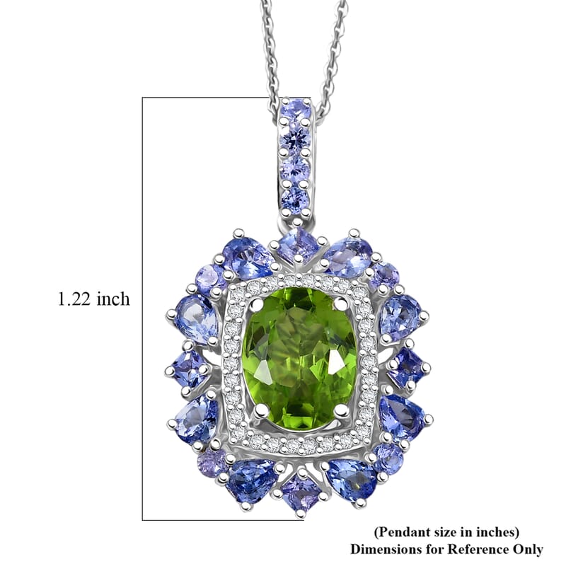 D'Joy Hebei Peridot and Multi Gemstone 4.50 ctw Imperial Bloom Pendant Necklace in Rhodium Over Sterling Silver 20 Inches
