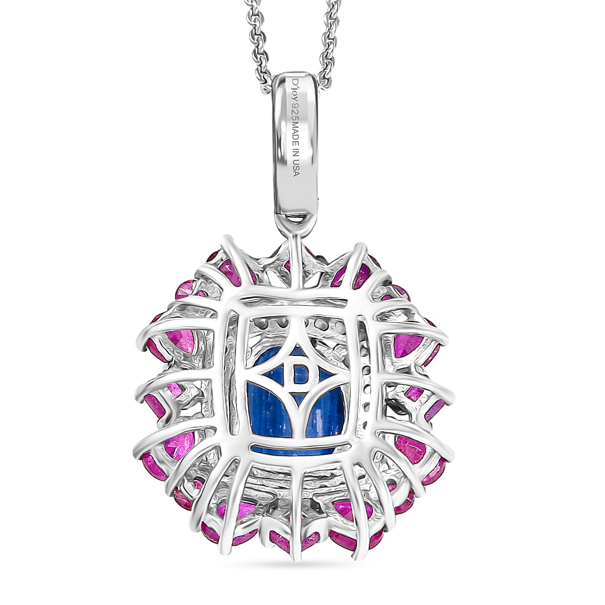 D'Joy Kashmir Kyanite and Multi Gemstone 6.40 ctw Imperial Bloom Pendant Necklace in Rhodium Over Sterling Silver 20 Inches