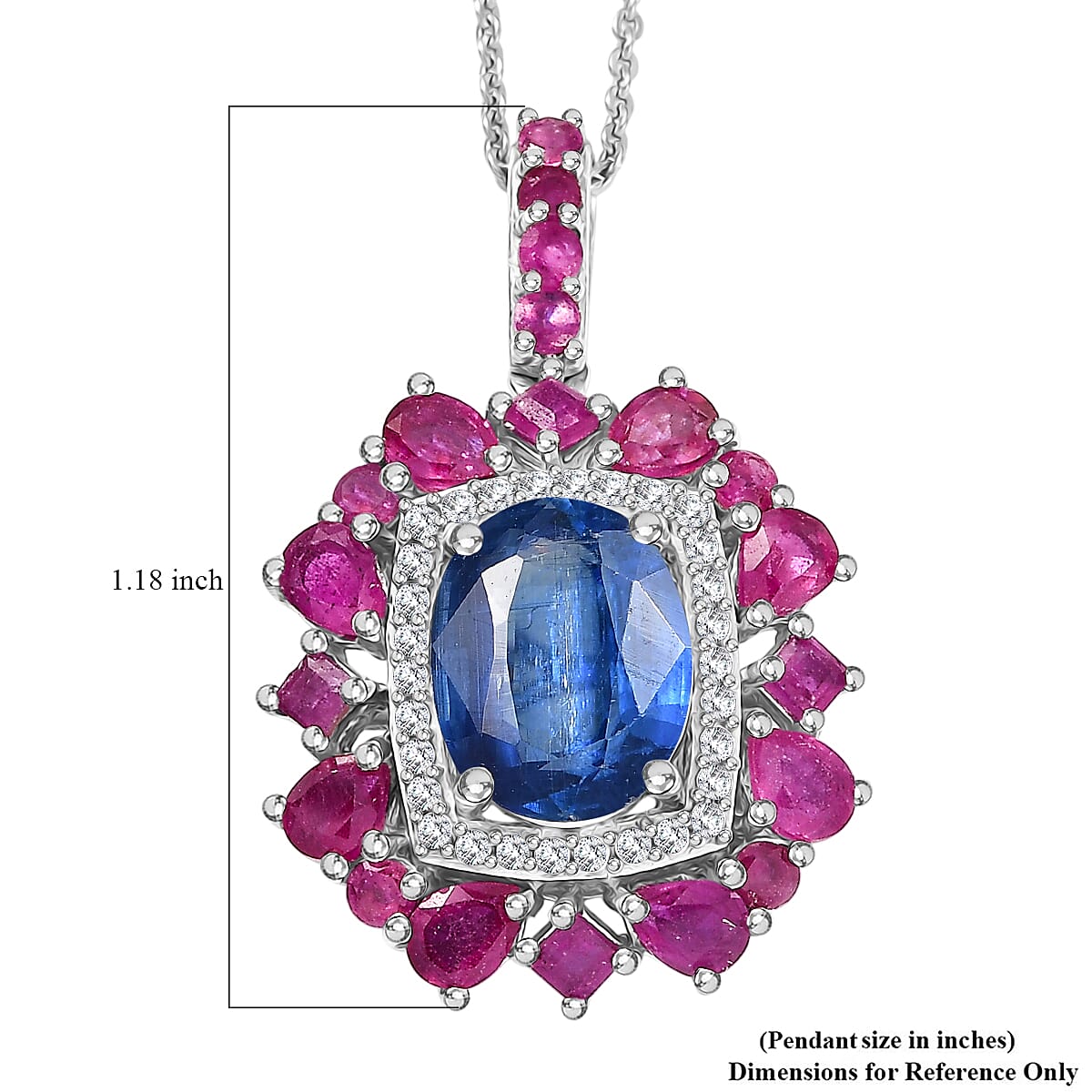 D'Joy Kashmir Kyanite and Multi Gemstone 6.40 ctw Imperial Bloom Pendant Necklace in Rhodium Over Sterling Silver 20 Inches