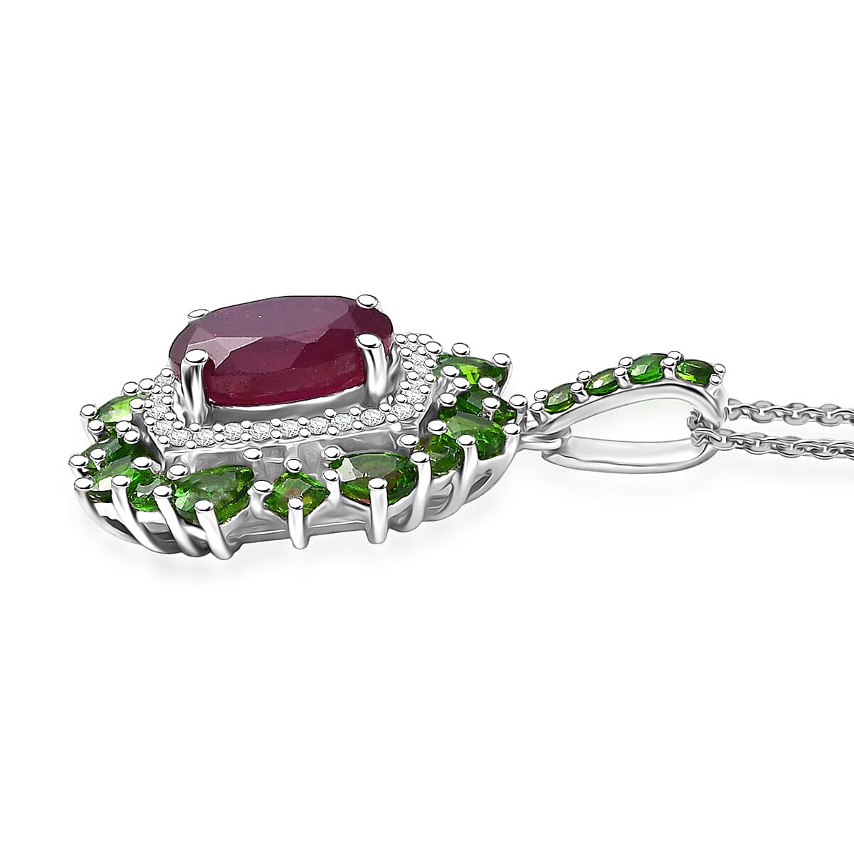  D'Joy Niassa Ruby (FF) and Multi Gemstone 6.35 ctw Imperial Bloom Pendant Necklace in Rhodium Over Sterling Silver 20 Inches image number 3