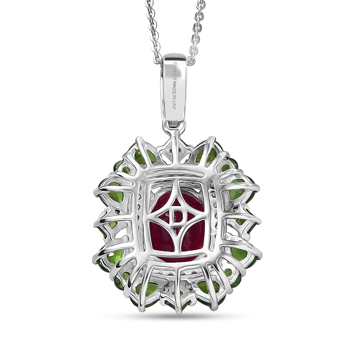  D'Joy Niassa Ruby (FF) and Multi Gemstone 6.35 ctw Imperial Bloom Pendant Necklace in Rhodium Over Sterling Silver 20 Inches image number 4