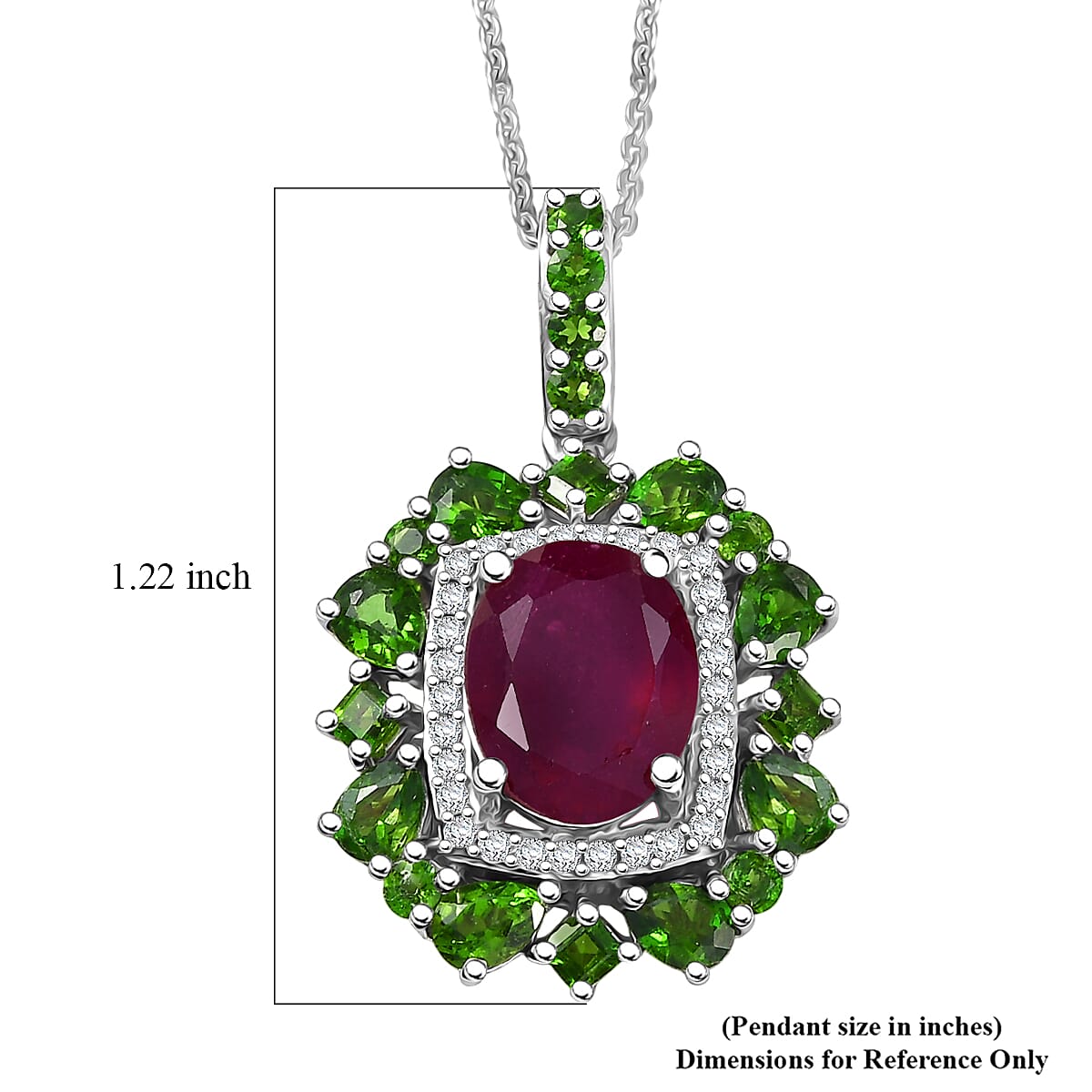  D'Joy Niassa Ruby (FF) and Multi Gemstone 6.35 ctw Imperial Bloom Pendant Necklace in Rhodium Over Sterling Silver 20 Inches image number 6