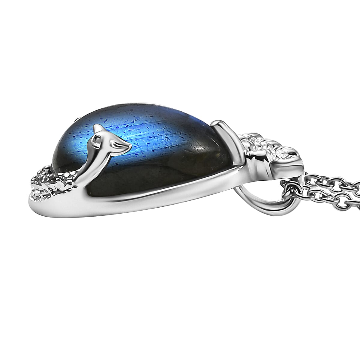 EverTrue AAA Malagasy Labradorite and White Zircon 8.90 ctw Pendant in Platinum Bond with Stainless Steel Necklace 20 Inches image number 3