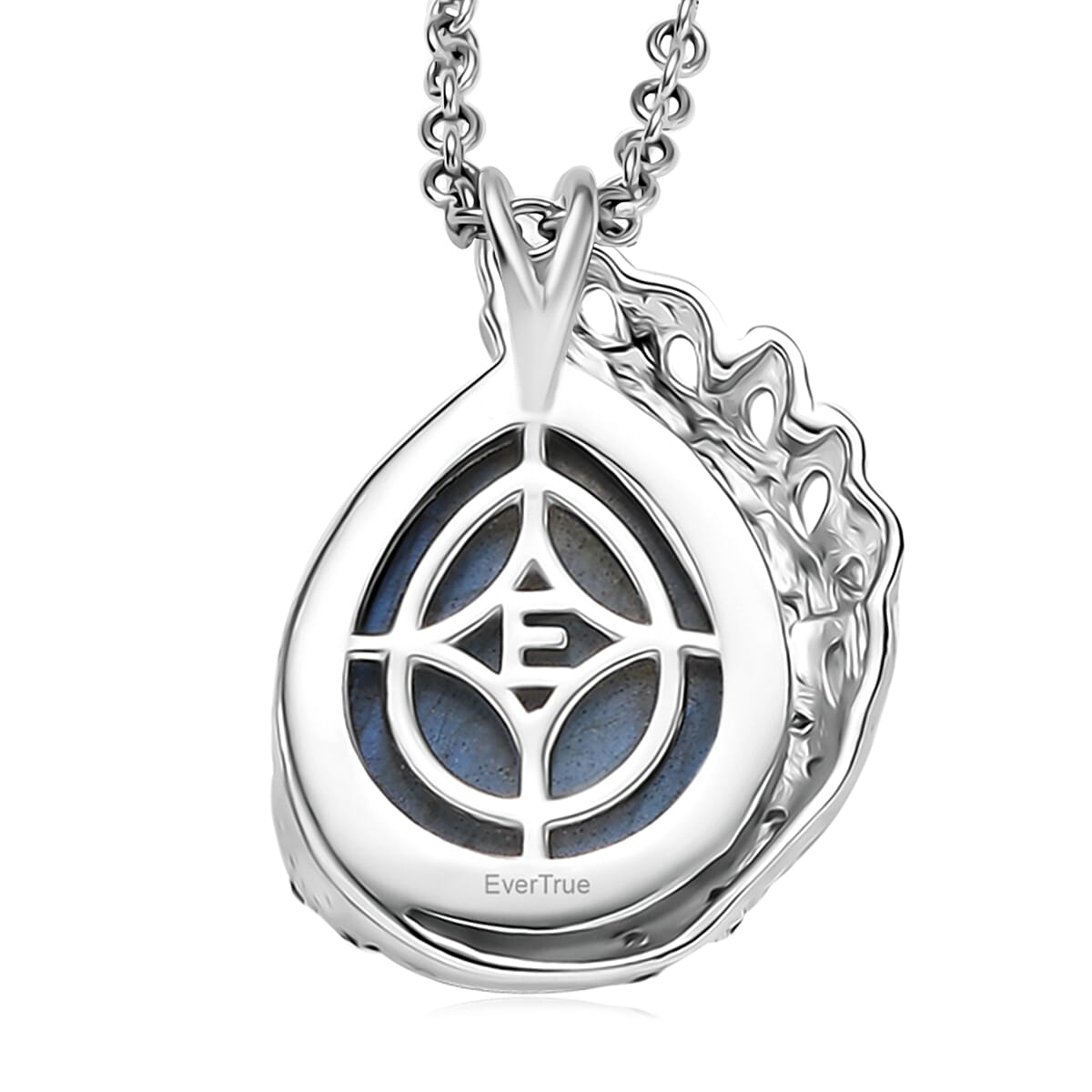 EverTrue AAA Malagasy Labradorite, White Zircon Pendant in Platinum Bond with Stainless Steel Necklace 8.90 ctw (20 Inches)
