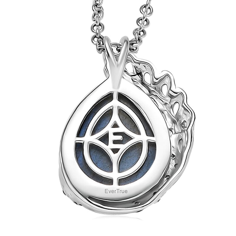 EverTrue AAA Malagasy Labradorite, White Zircon Pendant in Platinum Bond with Stainless Steel Necklace 8.90 ctw (20 Inches)