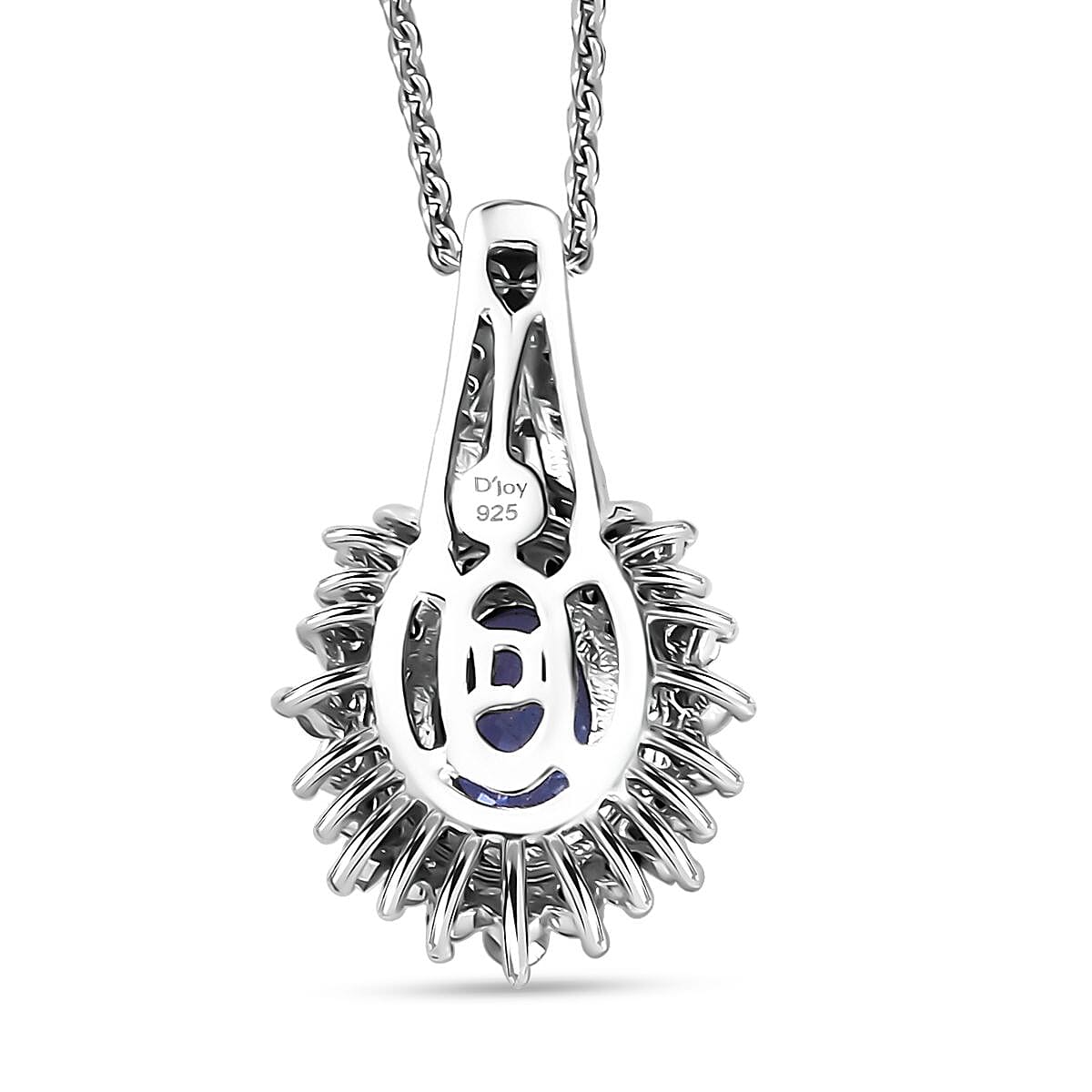 D'Joy Premium Tanzanite, Natural Champagne and White Diamond 1.30 ctw Sunburst Halo Pendant Necklace  in Rhodium Over Sterling Silver 20 Inches image number 4