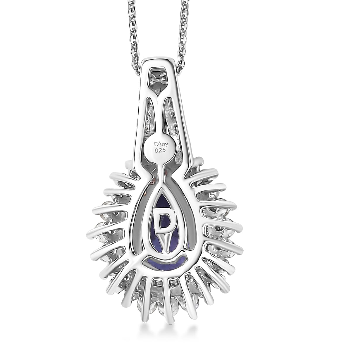 Doorbuster D'Joy Premium Tanzanite, Natural White and Pink Diamond 1.30 ctw Sunburst Halo Pendant Necklace in Rhodium Over Sterling Silver 20 Inches