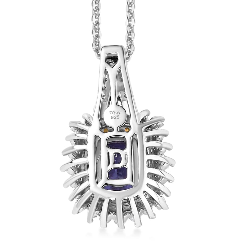 Doorbuster D'Joy Premium Tanzanite, Natural Yellow and White Diamond 1.25 ctw Sunburst Halo Pendant Necklace in Rhodium Over Sterling Silver 20 Inches