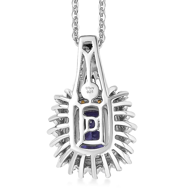 D'Joy Premium Tanzanite, Natural Yellow and White Diamond 1.25 ctw Sunburst Halo Pendant Necklace in Rhodium Over Sterling Silver 20 Inches