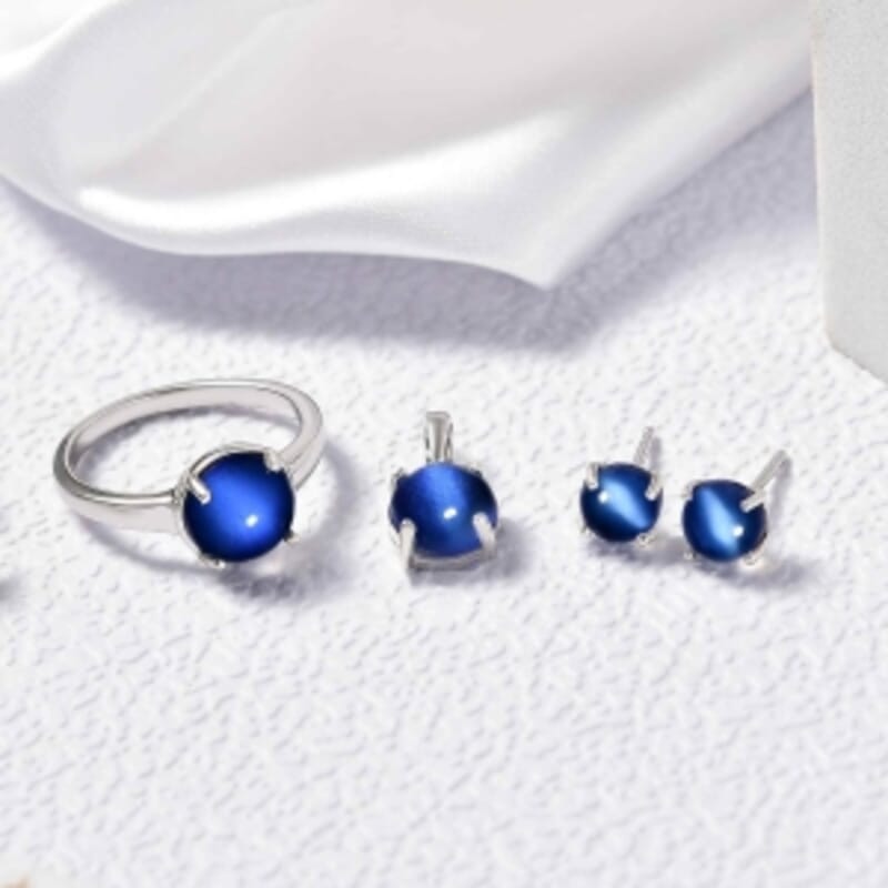Aurora Moonstone 6.76 ctw Solitaire Stud Earrings, Ring (Size 9.0) and Pendant in Rhodium Over Sterling Silver