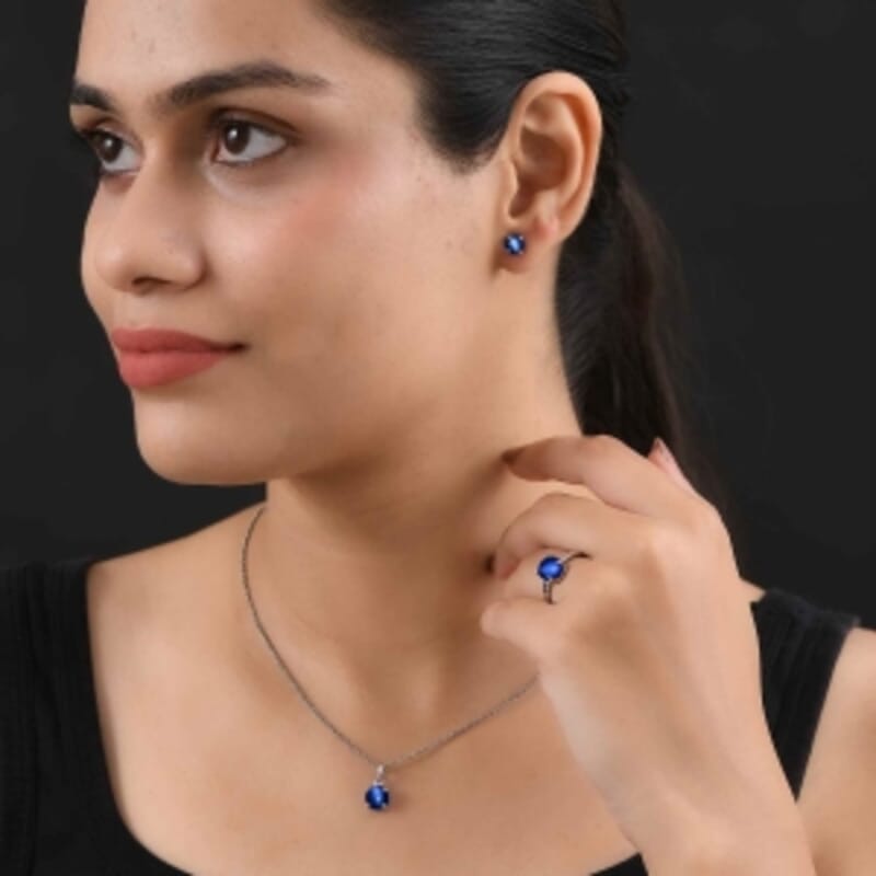 Aurora Moonstone 6.76 ctw Solitaire Stud Earrings, Ring (Size 9.0) and Pendant in Rhodium Over Sterling Silver