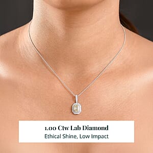 Luxuriant Lab Grown Yellow Diamond and Lab Grown Diamond Pendant Necklace in 10K White Gold 1.00 ctw (20 Inches)