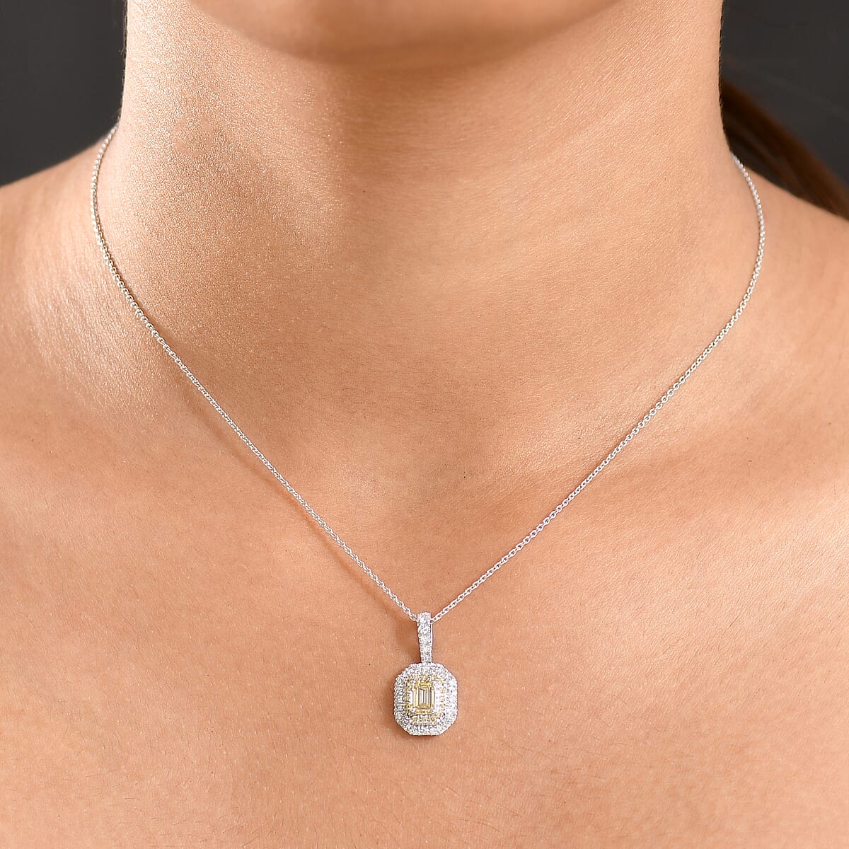 Luxuriant Lab Grown Yellow Diamond (IR) and Lab Grown Diamond VS 1.00 ctw Pendant Necklace in 10K White Gold 20 Inches image number 2