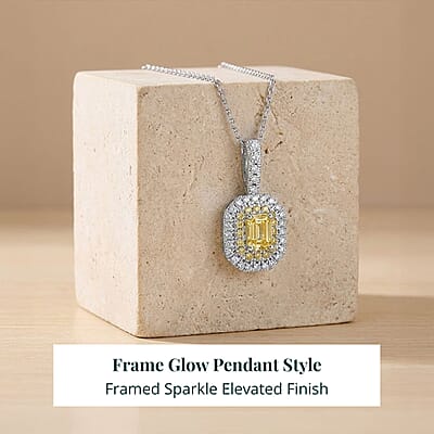 Luxuriant Lab Grown Yellow Diamond and Lab Grown Diamond Pendant Necklace in 10K White Gold 1.00 ctw (20 Inches)