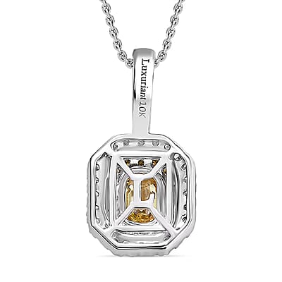Luxuriant Lab Grown Yellow Diamond and Lab Grown Diamond Pendant Necklace in 10K White Gold 1.00 ctw (20 Inches)