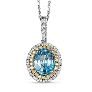 Luxoro AAA Cambodian Blue Zircon, Natural Yellow and White Diamond I2 3.65 ctw Sunlit Ocean Ring in 10K White Gold (Size 8.0)