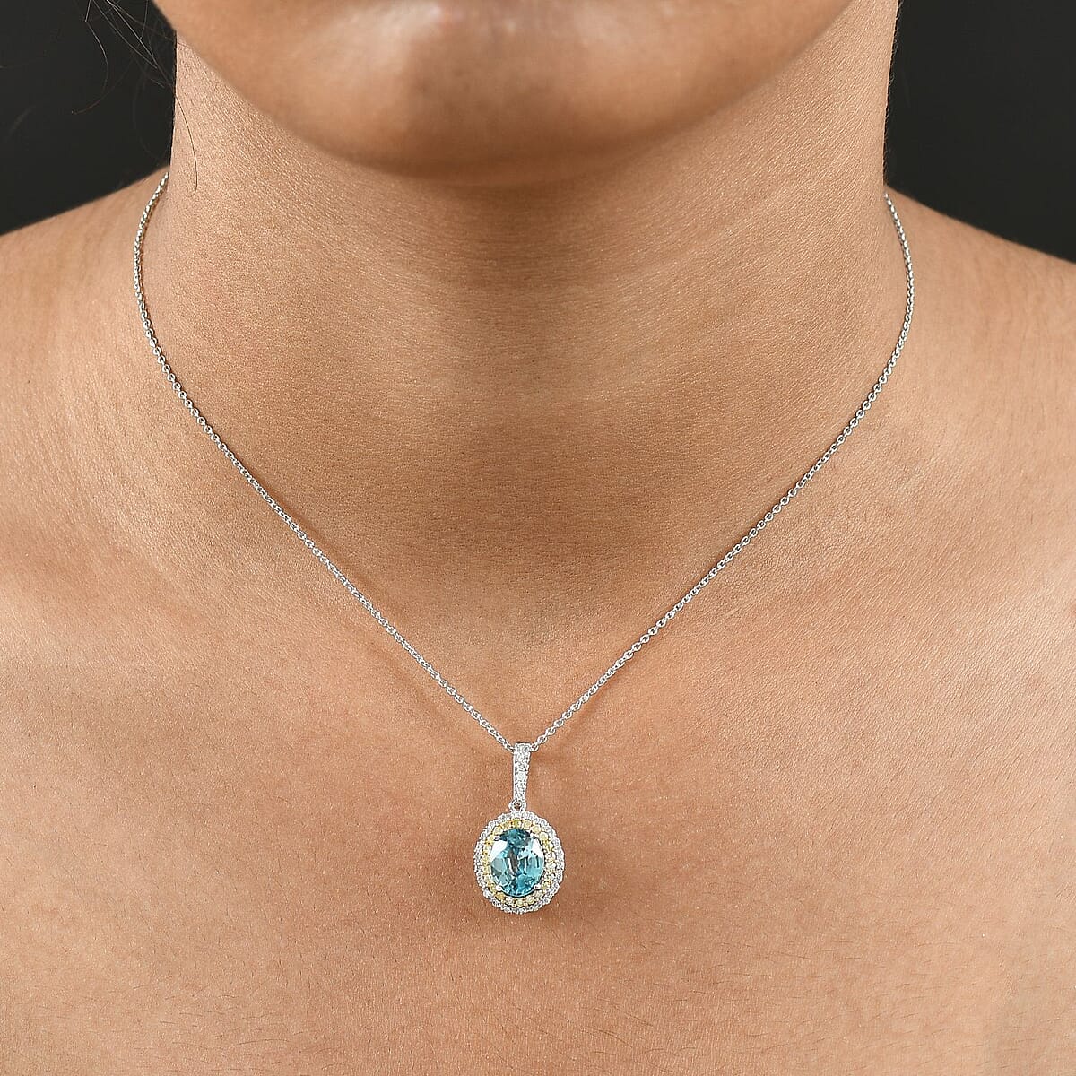 Luxoro AAA Cambodian Blue Zircon, Natural Yellow and White Diamond I2 3.65 ctw Sunlit Ocean Ring in 10K White Gold (Size 8.0) image number 2