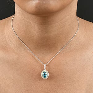 Luxoro AAA Cambodian Blue Zircon, Natural Yellow and White Diamond I2 3.65 ctw Sunlit Ocean Ring in 10K White Gold (Size 8.0)