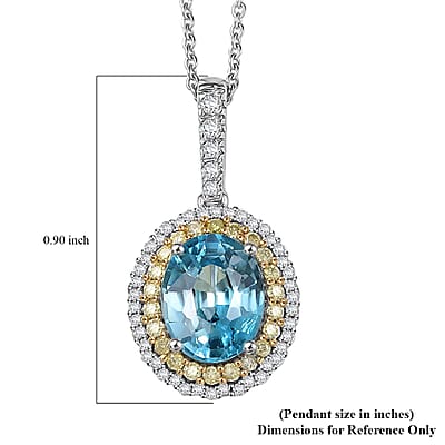 Luxoro AAA Cambodian Blue Zircon, Natural Yellow and White Diamond I2 3.65 ctw Sunlit Ocean Ring in 10K White Gold (Size 8.0)