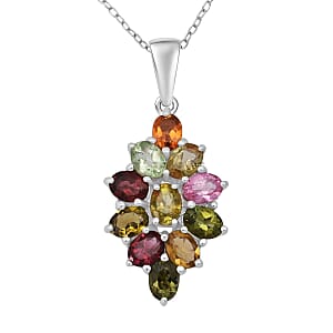 D'Joy Multi-Tourmaline 1.80 ctw Pendant Necklace in Rhodium Over Sterling Silver 20 Inches